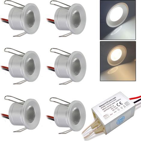 Mini-LED-Einbaustrahler 2W 6 Stück DC 12V, IP65 wasserdicht, kleine Lampen mit 220V-Transformator, 25mm Einbaustrahler für Gartenmöbel, Terrassen, Schränke, Treppen (Warmweiß) (1/5)