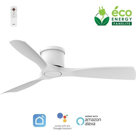 Fanelite - Ventilateur de plafond 132 cm blanc KORO - SANS LUMIÈRE - Moteur DC 35W - Extra plat - Wifi - Contrôles vocaux - 3 pales