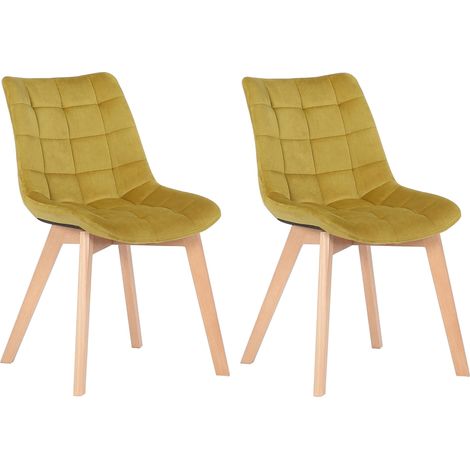 Lot de 2 chaises de salle à manger rembourrage généreux en velours jaune piètement en bois 100007769 (1/5)