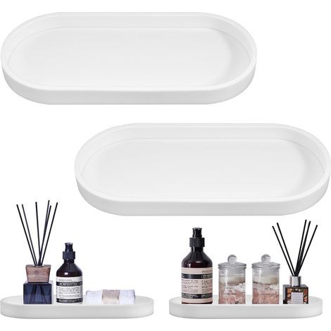 vassoi decorativi rettangolari bianchi antiscivolo per bagno, vasca da bagno, lavello da cucina (ovali) (1/5)