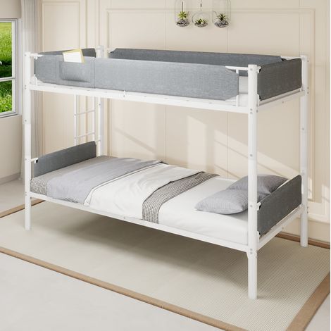 Lit superposé 90x190 cm convertible en 2 lits, garde-corps amovibles en lin, métal blanc pour chambre (1/5)