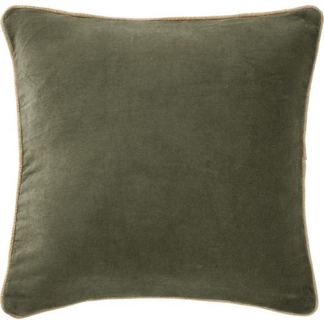 Coussin 45 x 45 cm velours de coton vert et jute - MIRABEL (1/5)