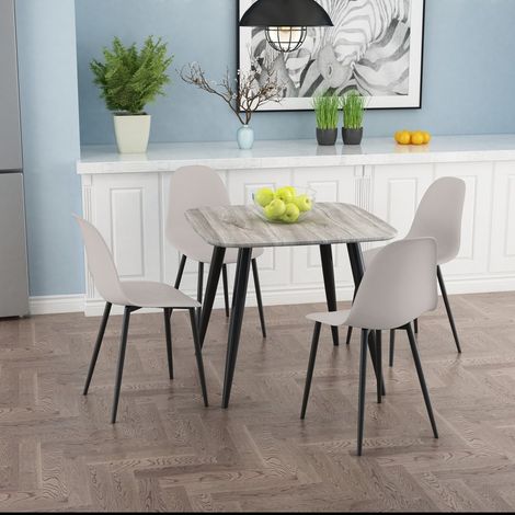 Aspen Tapered Legs Square Dining Table and 4 Curve Plastic Seat Chairs with Metal Legs - Grey Oak/Calico/Black - Flat Packed