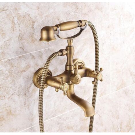 Antike Badewanne, einzelne Kupfer-Duscharmatur, Warm- und Kaltwasserdusche, verlängerte Badezimmerarmatur, Hebe-Duschset