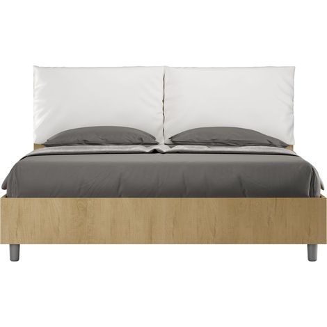 Letto matrimoniale senza rete 160x200 Quercia cuscini similpelle bianco Egos Antea
