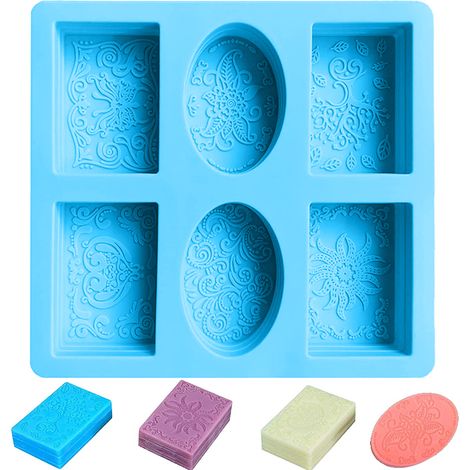 Moules en silicone 3D, moule alvéolé pour savons, moule à bougies, moule en résine pour loisirs créatifs, moules rectangulaires et ovales en silicone pour savons faits main, bleu