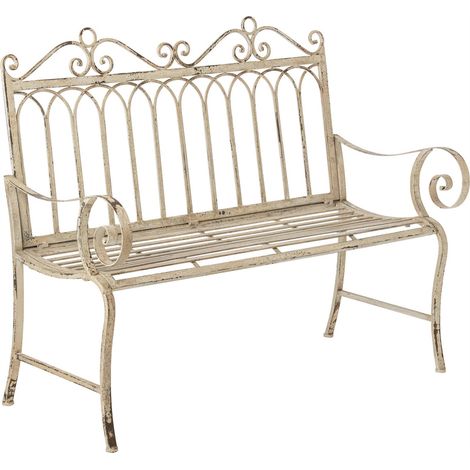 Banc métal blanc cassé esprit romantique - blanc cassé patiné (1/5)