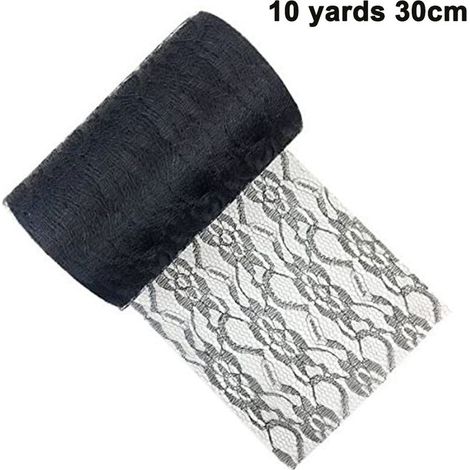 Rouleau de dentelle vintage en maille de 30 cm x 10 m, idéal pour les chemins de table en dentelle, la décoration de dossiers de chaises, les décorations de mariage DIY, noir. (1/5)