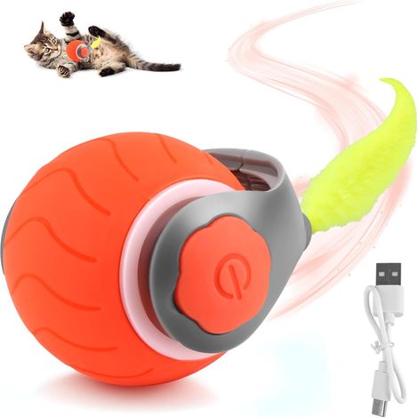 Balle Interactive Chat, Balle Magique pour Chat avec Queue, 360° Jouet Intelligent pour Chat, Jouet Chat Interactif avec Câble de Chargement USB pour Chien, Chat (Orange) (1/5)