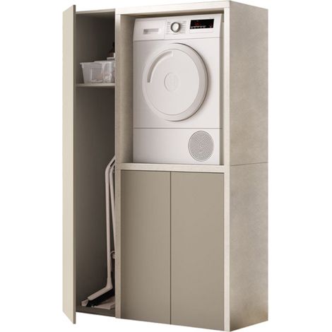 Mobile Lavatrice Legno 119x182h Colonna Portascope Tortora/Pietra