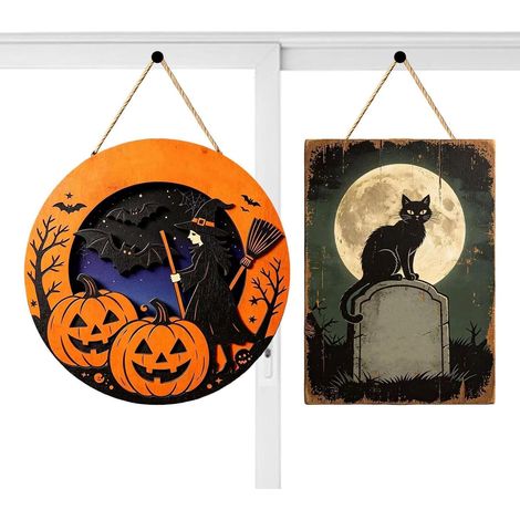 Panneau De Porte Halloween Bienvenue 2 Pièces Panneau En Bois Sorcière Des Décorations Maison Halloween Pour Porche Extérieur Maison Cheminée Ferme Salon Jardin Et Étagère (1/5)