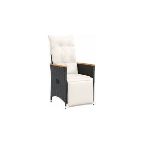 Chaise inclinable de jardin avec coussins noir résine tressée (1/5)