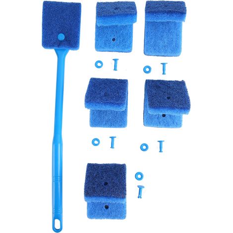 Brosse de nettoyage d'aquarium à Long manche, Double face, éponge d'aquarium, épurateur d'algues avec trous de suspension pour Aquariums en verre bleu (1/5)