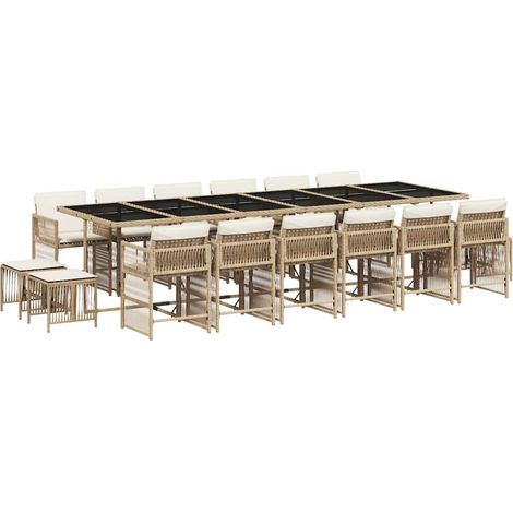 Maison Exclusive - 17-tlg. Garten-Essgruppe mit Kissen Beige Poly (1/5)