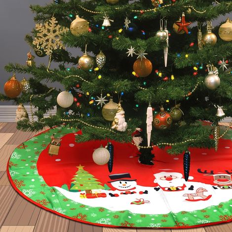 Jupe sapin Noël 90 cm, motif Père Noël renne bonhomme neige, couvre-pied rond fête (1/4)