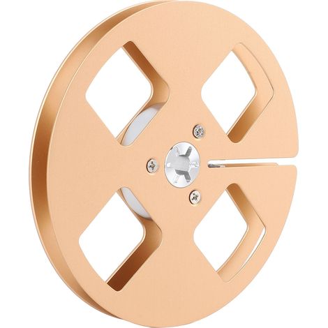 Bobine de bande magnétique vide 1/4" (5 pouces) en alliage d'aluminium, à 4 trous, compatible avec les magnétophones à bobines Studer ReVox et NAGRA (dorée). (1/5)