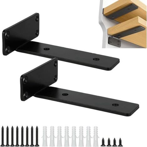 Set da 2 pezzi - Staffe a scomparsa per mensole a muro in ferro battuto nero stile industriale retrò, 15 x 0,5 cm (1/5)