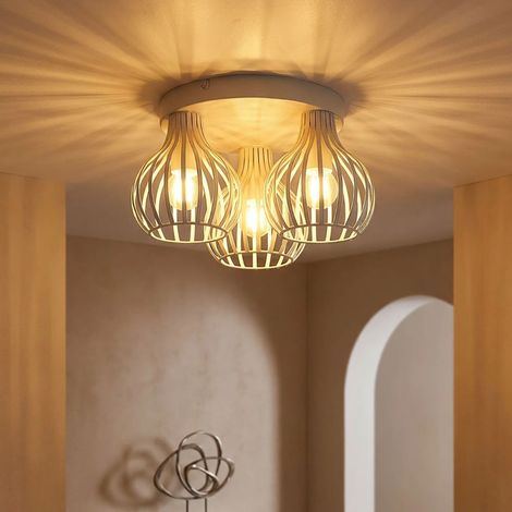 LED Deckenleuchte Deckenlampe Wohnzimmerlampe 3-flammig Beige Metall D 31 cm (1/5)