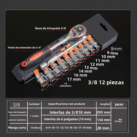 (Jeu de 12 pièces de 3 à 8 mm) Jeu de clés fixes multifonctionnelles avec rallonge, en acier au chrome vanadium. (1/5)