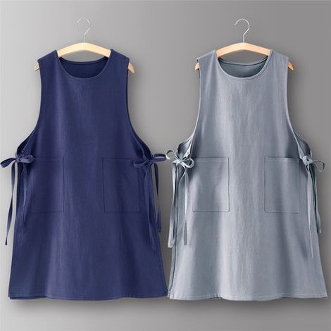 Juego de 2 delantales, delantal para barbacoa, unisex, moderno, delantal de cocina holgado, delantal 100% algodón (azul marino, gris) (1/3)