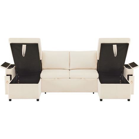 GagaCanape-lit en U beige 4 places avec rangement et porte-gobelets (1/5)