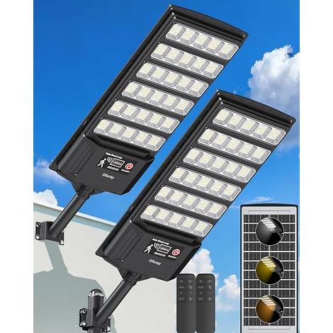 Lampe de sol solaire extérieure, lumière solaire 6AH avec détecteur de mouvement, 3 températures de couleur 3000K/4000K/6500K, puissant projecteur LED extérieur pour jardins, parkings, lot de 2 (1/5)