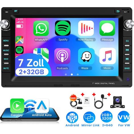 Autoradio Android 15 7 Pouces 2Go+32Go pour VW Polo 9N / Golf 4 / Passat B5 - Apple CarPlay, GPS, RDS, Microphone Intégré - 2+32G DAB+ CAM (1/5)
