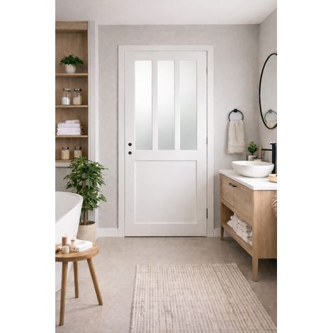 Blocco porta officina BIANCO vetro satinato H204 x L73 spingendo a sinistra Dimensioni tavolo