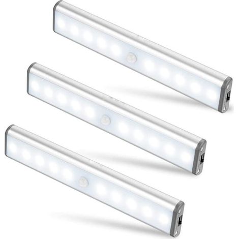 Lot de 3 lampes LED 10 LED, sans fil, rechargeables par USB, portables, blanches (1/4)