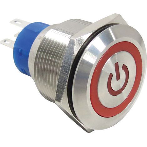 Bouton-poussoir, Momentané lumineux, LED Rouge, Unipolaire à deux directions (1RT), 3 A, 5 A, Montage panneau