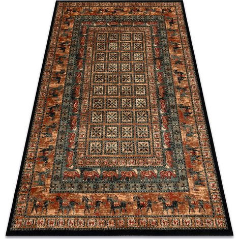 Tappeto di lana KASHQAI 4301 500 orientale, cornice beige / verde beige 80x160 cm