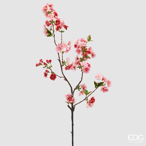 EDG Enzo De Gasperi Ciliegio Ramo con Foglie H 90 Cm Pianta Artificiale Rosa Scuro