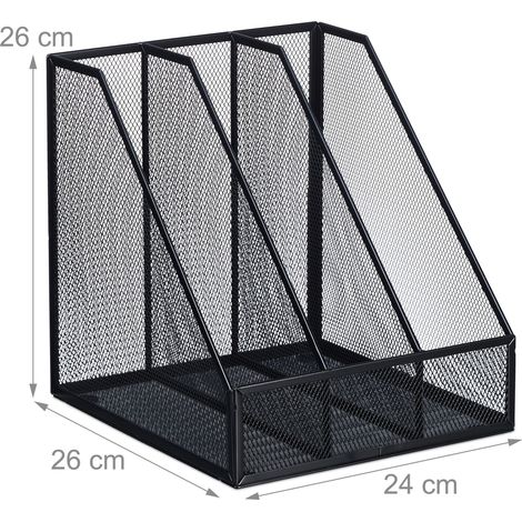 Portariviste a 3 scomparti per documenti A4 ufficio archiviazione efficiente 26 x 24 x 26 cm in acciaio nero 130014143