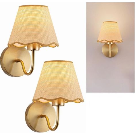 2 Lampes Murales à Piles Dorées avec Abat-Jour en Rotin, Appliques Sans Fil pour Salon, Chambre et Couloir (1/5)