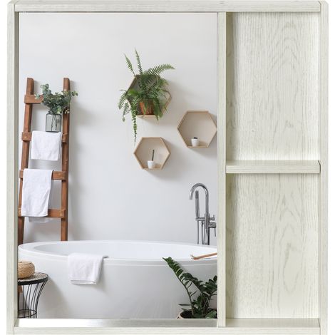 Armoire de toilette avec miroir et étagères, meuble de salle de bain de style moderne, 63 x 15 x 65 cm, blanc (1/5)
