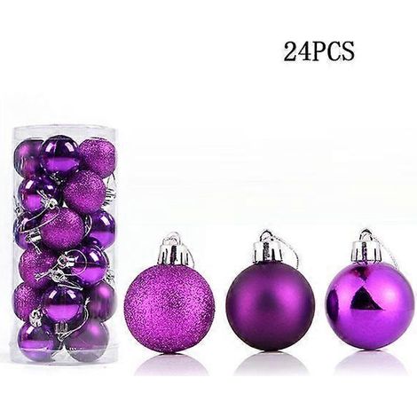 24 boules de Noël violettes de 3 cm, idéales pour décorer votre sapin et votre maison pendant le Nouvel An. (1/5)