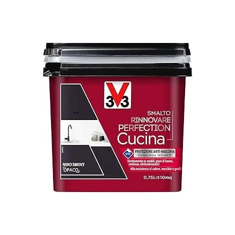 V33 Smalto Rinnovare Perfection Cucina Muri Piastrelle Mobili Metallo Satinato - Colore: Nero Smocky Opaco (1/5)