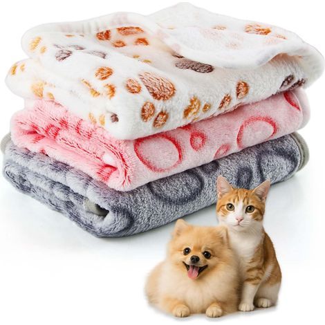 Lot de 3 Couverture pour Chien, Flanelle Douce 60x40 cm, Tapis Lavable pour Chat Petit Animal (1/5)