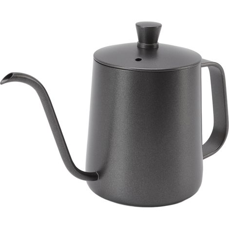 Bouilloire à café longue et étroite en acier inoxydable noir antirouille, petite bouilloire à filtre avec couvercle, 350 ml