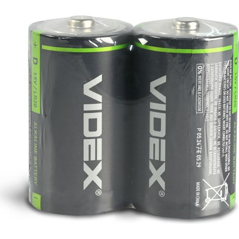 Pile alcaline Videx LR20/D, lot de 2, rétractable (1/2)