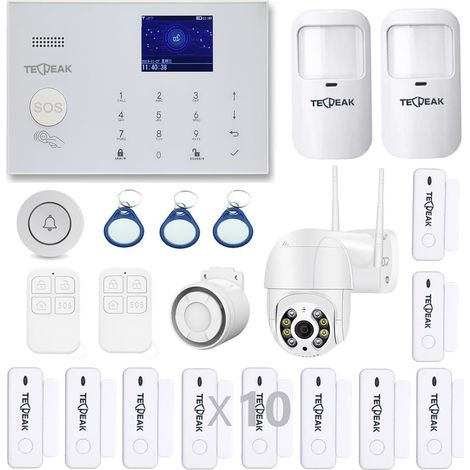 Système d'alarme GSM/WLAN, système complet avec caméras de surveillance, Kit de sécurité domestique avec caméra extérieure 1080p