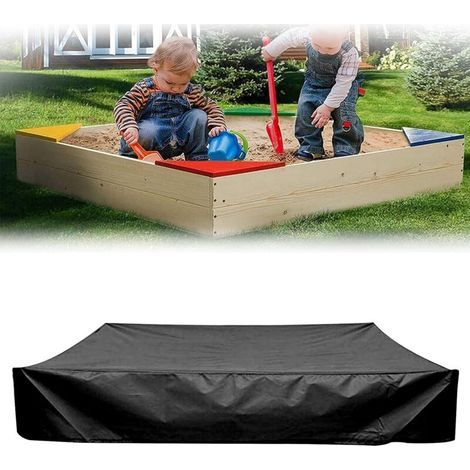 Couverture de bac à Sable Anti-poussière avec Cordon de Serrage,bache carrée en Tissu Oxford pour bac à Sable,Piscine,Jardin ou Ferme(Noir,200×200cm) (1/5)