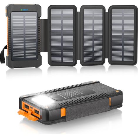 Chargeur Solaire 26800 mAh avec 4 Panneaux Solaires, Batterie Externe Solaire étanche avec Charge Rapide USB-C 18W pour Téléphones Portables, Tablettes, Ordinateurs. (1/5)