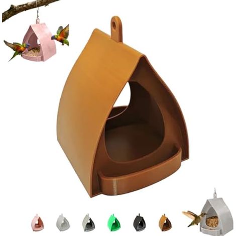 Mangeoire à Oiseaux Ouverte en Forme de Cabane avec Toit, Station de Nourrissage Suspension pour Jardin Extérieur, Résistante aux Intempéries, Gris Blanc Vert Noir Brun Rose, 13.5x12.5x10 cm (Brun) (1/5)