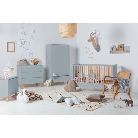 Chambre complète lit évolutif 70x140 commode à langer et armoire 2 portes Novelies Zara Gris