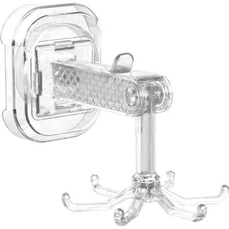 Patère de salle de bain à ventouse 6 crochets rotatifs 360° en plastique robuste transparent sans perçage pour salle de bain cuisine (1/4)