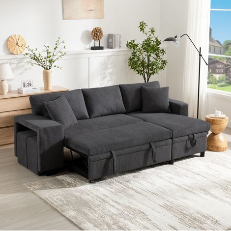 Schlafsofa 231x131.5x84 cm dunkelgrau aus Cord mit Stauraum, USB- und Typ-C-Anschluss (1/5)