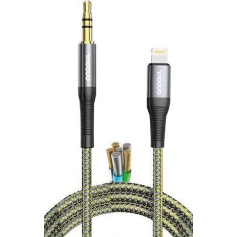 TRADE SHOP - Cavo Di Collegamento Audio Da Lightning A Jack Aux Da 3,5 Mm 1 Mt Intrecciato Q-yp50 -