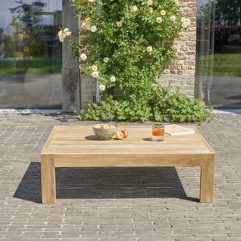 Berah Getah – Table basse de jardin en teck 100 cm – Design contemporain – Hauteur 32 cm – Largeur 85 cm – Garantie 5 ans – Livrée montée