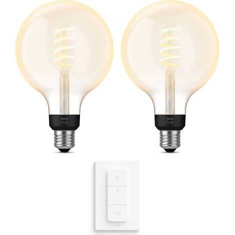 Philips Hue Kit d'extension E27 avec 2 Ampoules Globe à filament Grand (G125) Lumière blanche chaude à froide - Comprend 1 Variateur de lumière - White Ambiance (1/5)